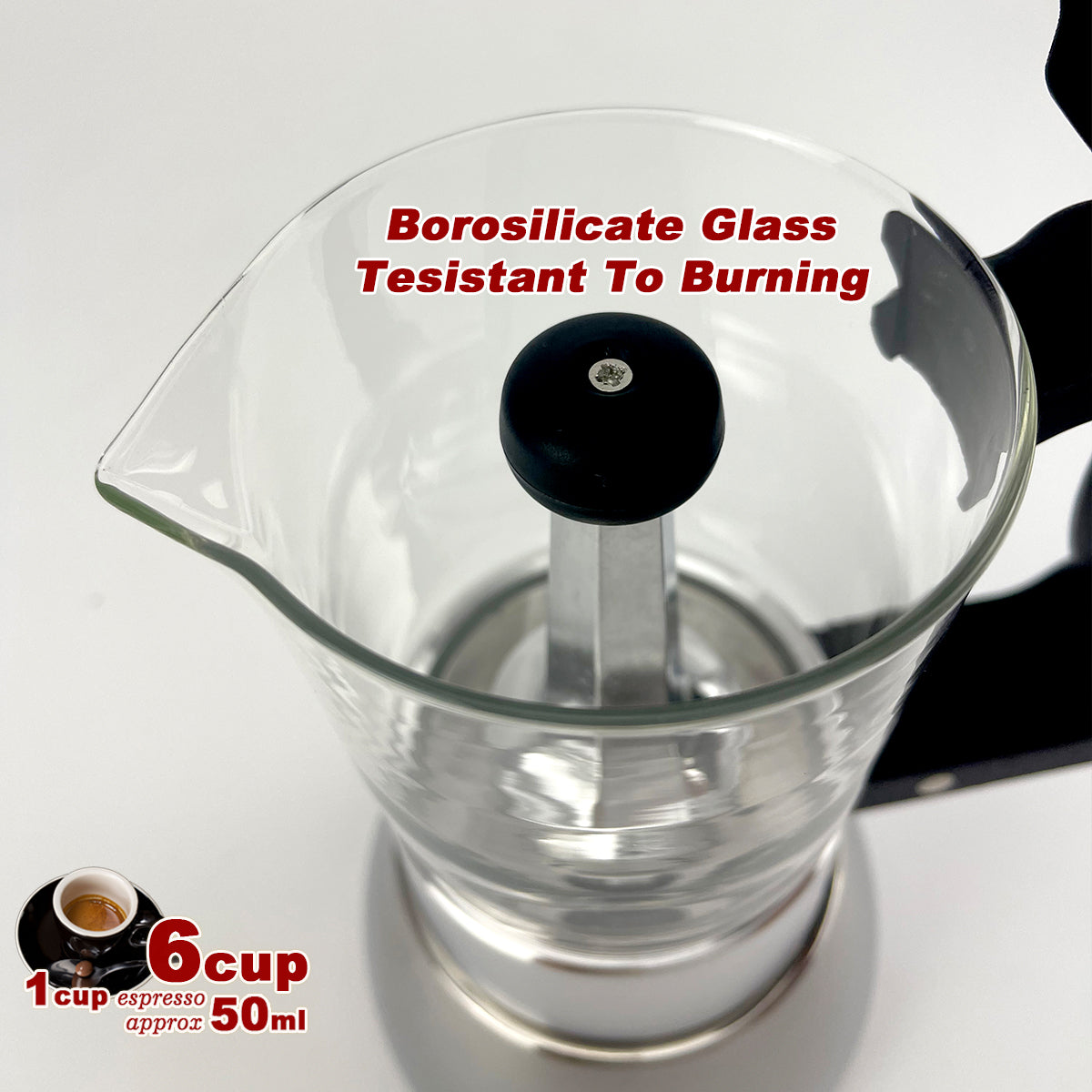Borosilicate Glass Stainless Steel Moka Pot Coffee Maker Italian Espresso 6Cups - SuperSaverAU - view 3