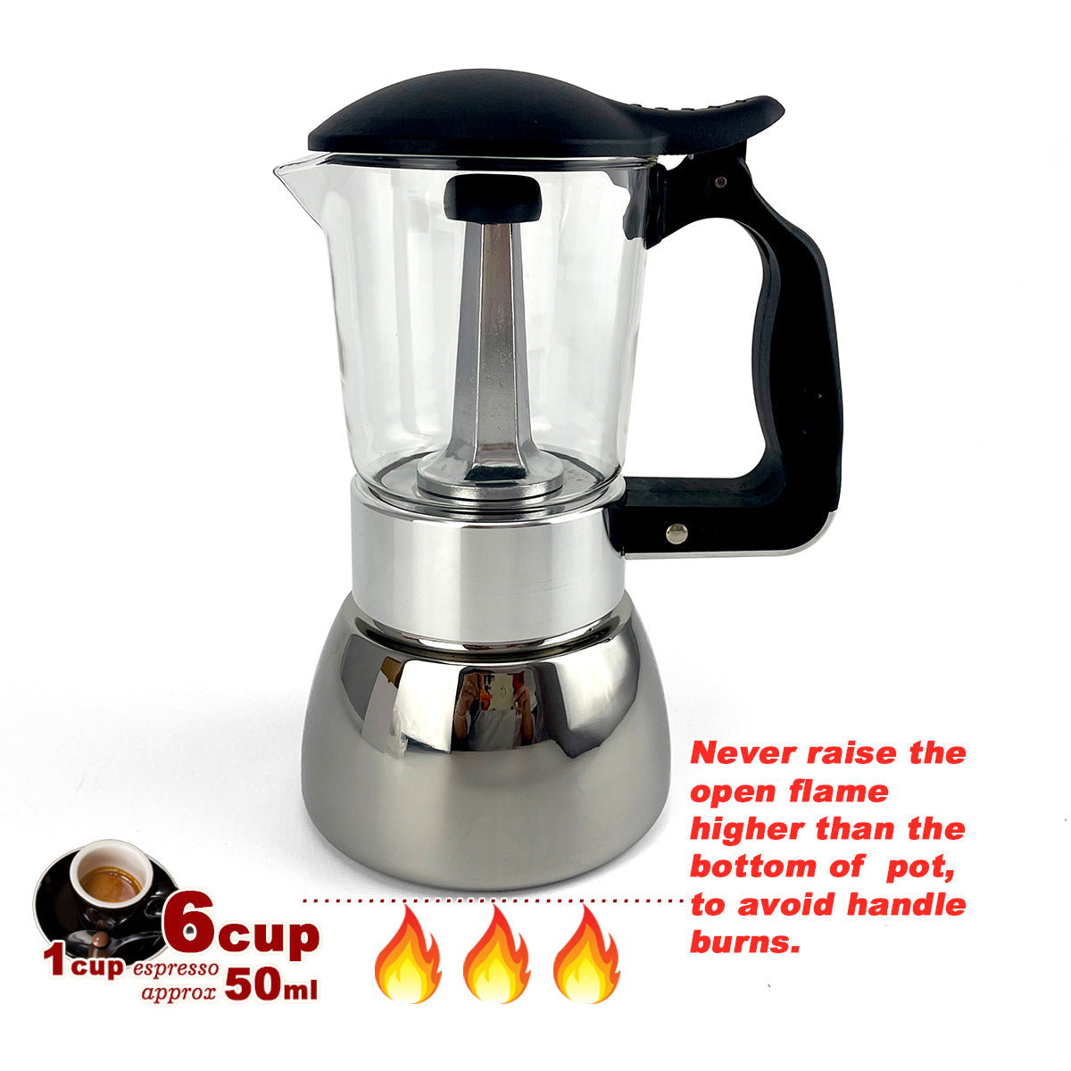 Borosilicate Glass Stainless Steel Moka Pot Coffee Maker Italian Espresso 6Cups - SuperSaverAU - view 8