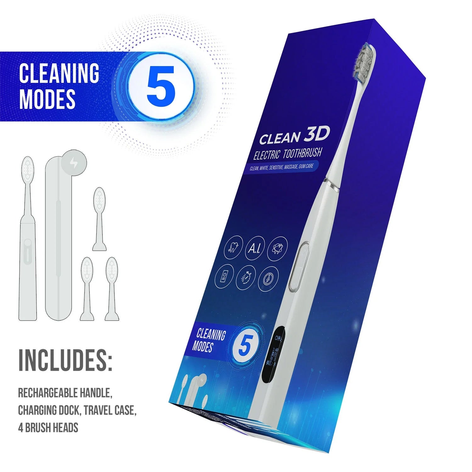 Sonictrek Clean 3D Rechargeable Toothbrush with SmartWhite Technology - SuperSaverAU - view 2