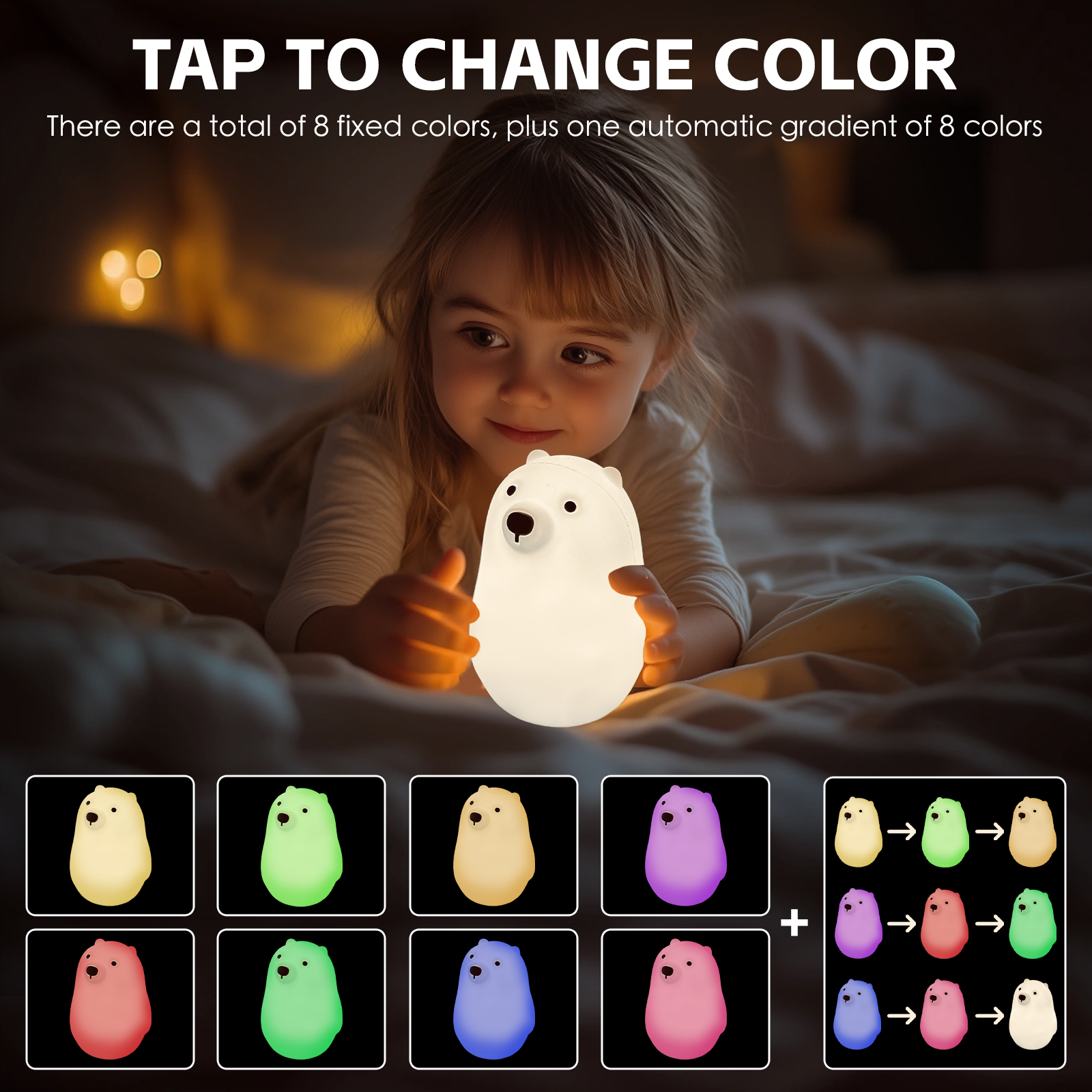 Premium Squishy Polar Bear Night Light with 8 Colours