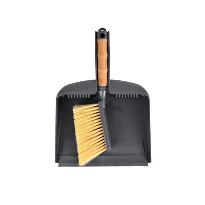 Clevinger Dustpan & Brush Set - Bamboo Handle, Built-in Scraper