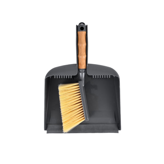 Clevinger Dustpan & Brush Set - Bamboo Handle, Built-in Scraper