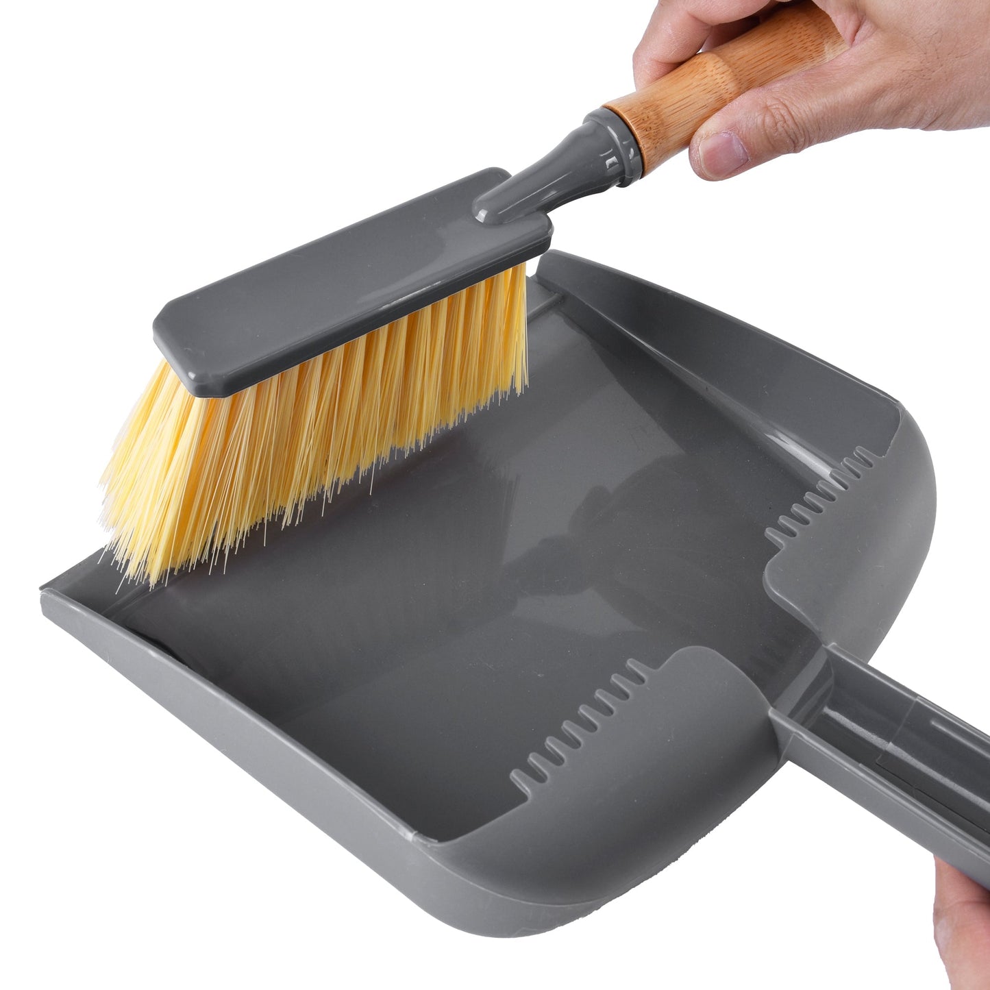 Clevinger Dustpan & Brush Set - Bamboo Handle, Built-in Scraper