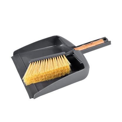 Clevinger Dustpan & Brush Set - Bamboo Handle, Built-in Scraper