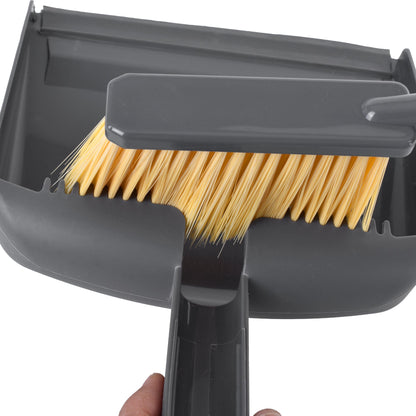 Clevinger Dustpan & Brush Set - Bamboo Handle, Built-in Scraper
