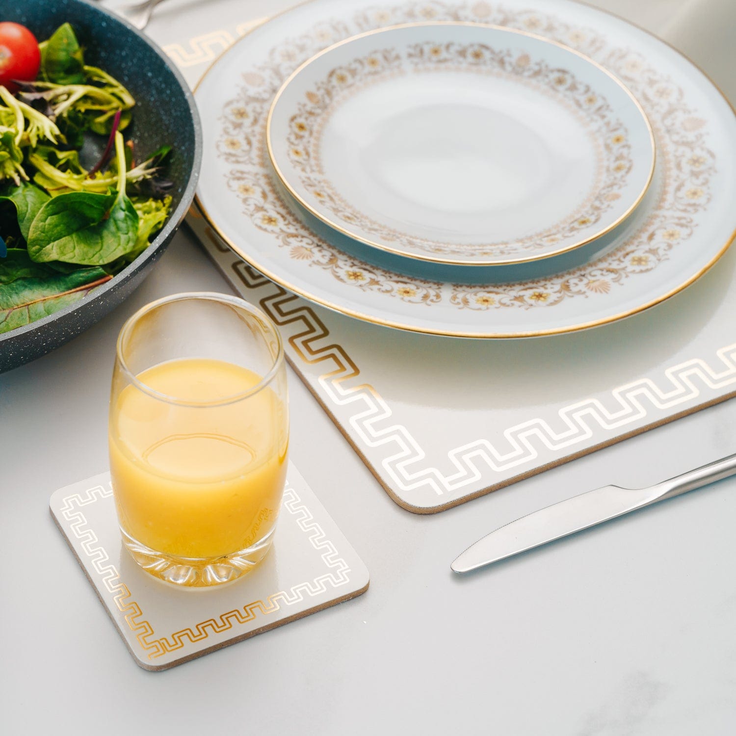 Premium Clevinger MDF Placemat & Coaster Set – 8 Pieces with Gold Border