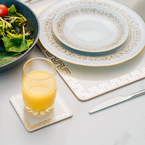 Premium Clevinger MDF Placemat & Coaster Set – 8 Pieces with Gold Border