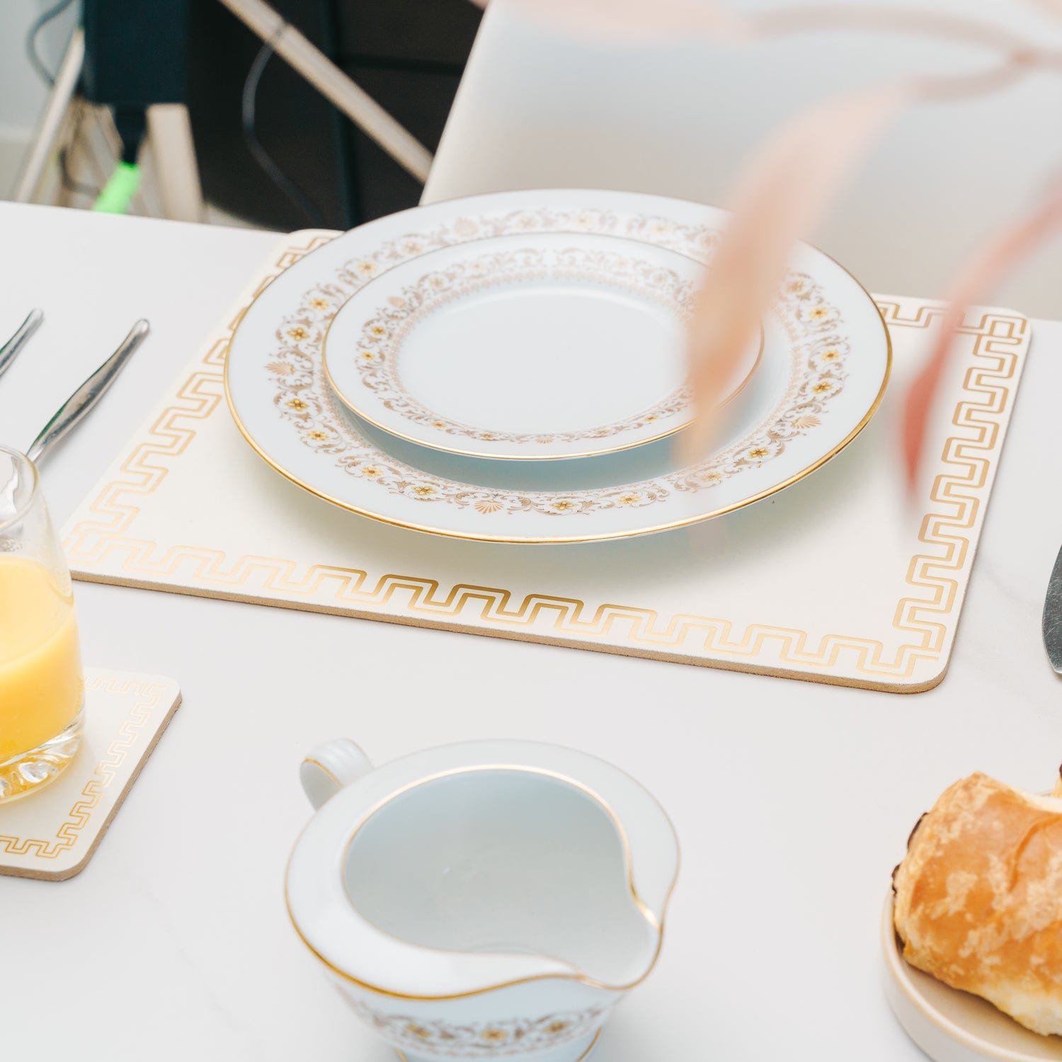 Premium Clevinger MDF Placemat & Coaster Set – 8 Pieces with Gold Border
