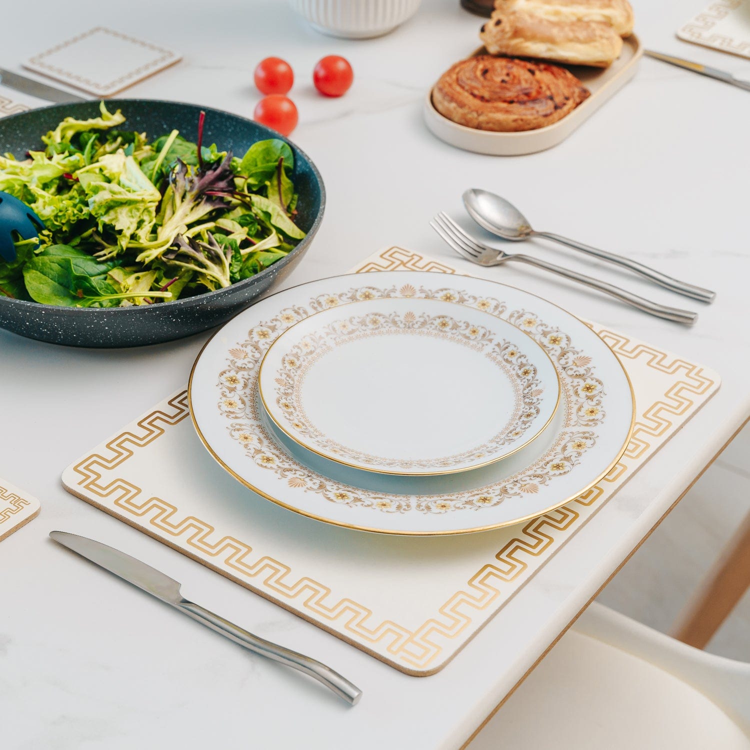 Premium Clevinger MDF Placemat & Coaster Set – 8 Pieces with Gold Border