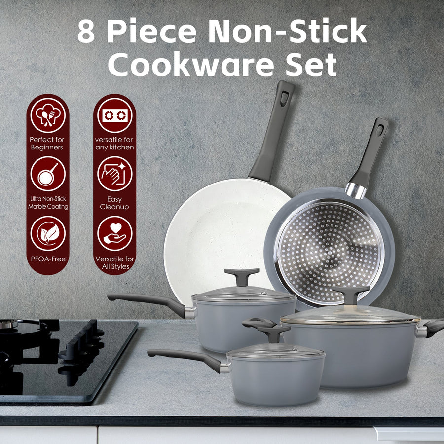 Premium Clevinger Non-Stick Cookware Set – 8 Piece Marble Coating