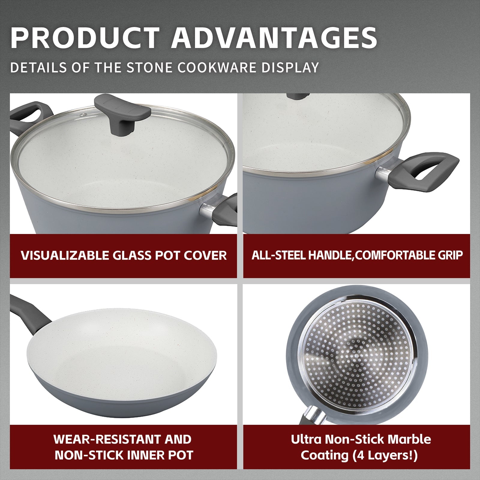 Premium Clevinger Non-Stick Cookware Set – 8 Piece Marble Coating