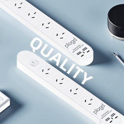 Plugd 4-Outlets Powerboard with 4 USB Ports & Surge Protection