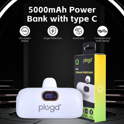 5000mAh Mini USB-C Fast Charge Power Bank - 18.5W