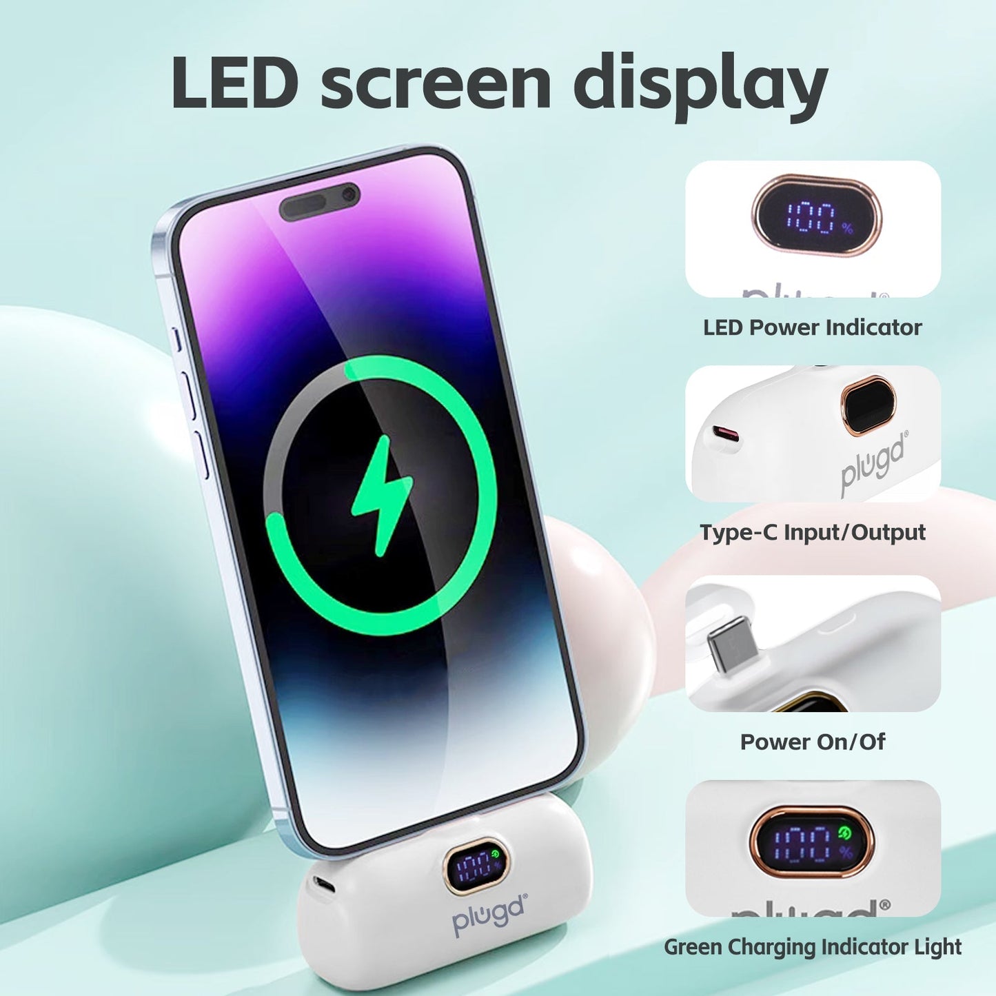 5000mAh Mini USB-C Fast Charge Power Bank - 18.5W