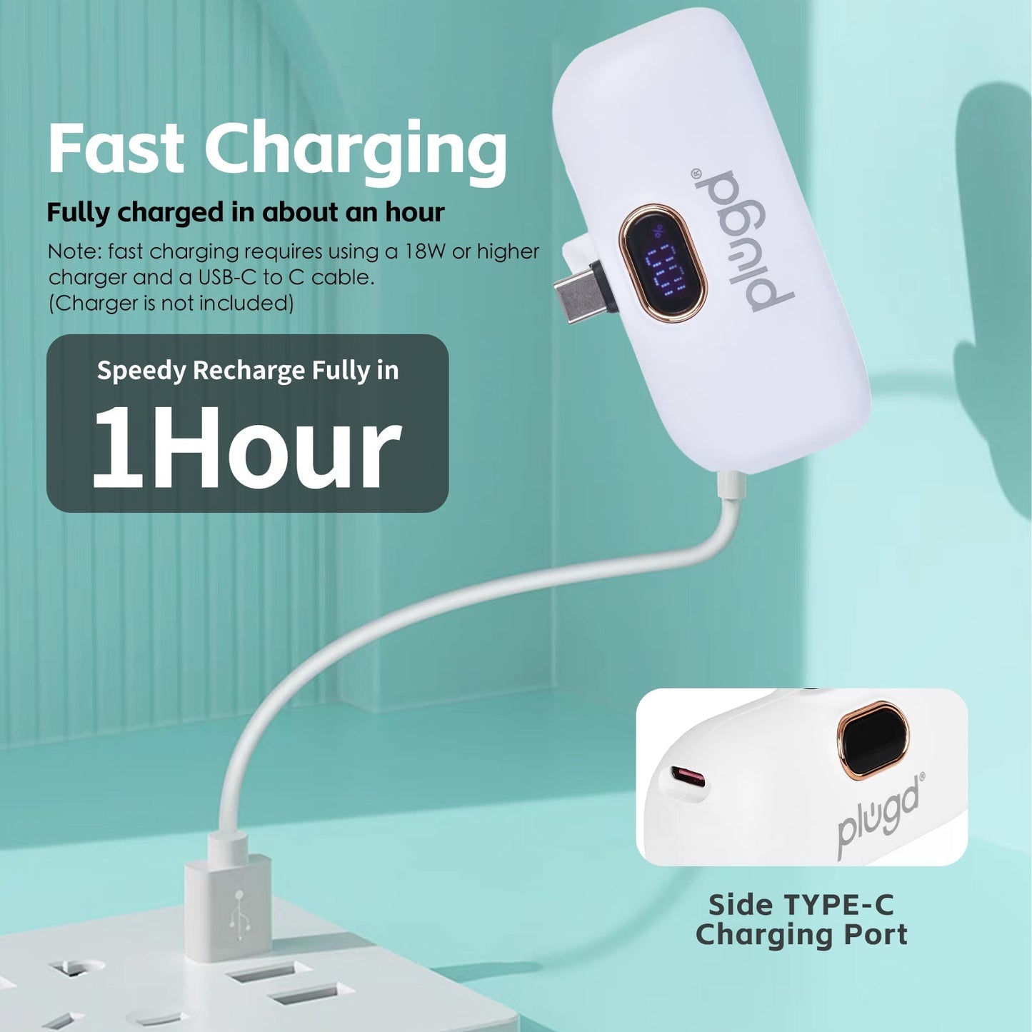 5000mAh Mini USB-C Fast Charge Power Bank - 18.5W