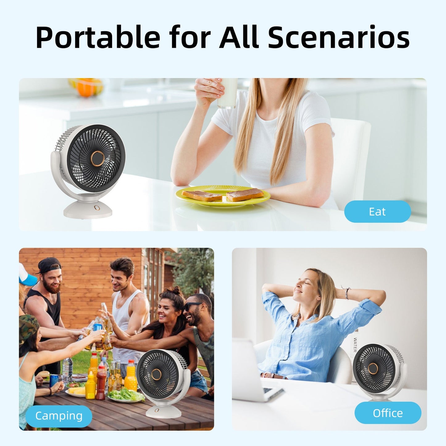 2000mAh Rechargeable Desk Fan - Stylish & Portable Cooling