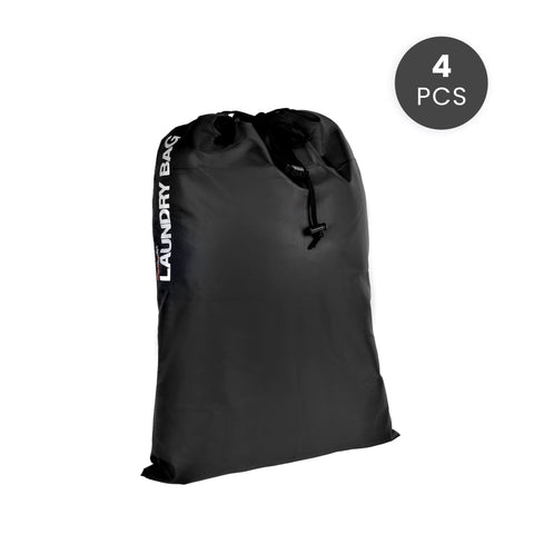Premium Water-Resistant Travel Laundry Bags – Black 4 Pack with Drawstring