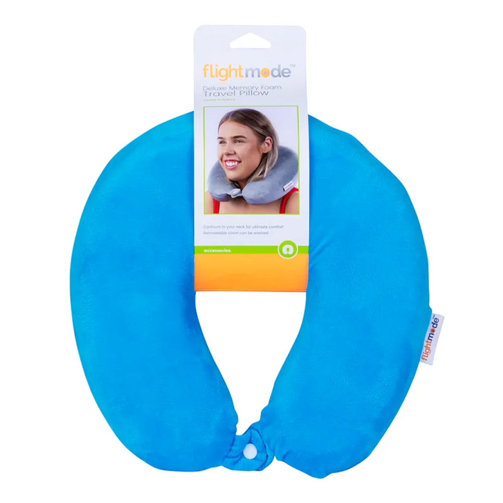 Premium Deluxe Memory Foam Travel Pillow – Blue with Snap Closure