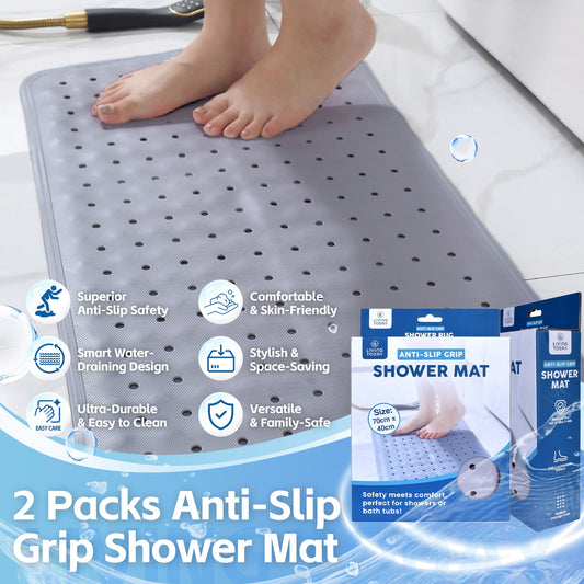 2-Pack Anti-Slip Grip Shower Mat 70×40 cm with 100+ Suction Cups, Quick-Dry