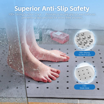 2-Pack Anti-Slip Grip Shower Mat 70×40 cm with 100+ Suction Cups, Quick-Dry
