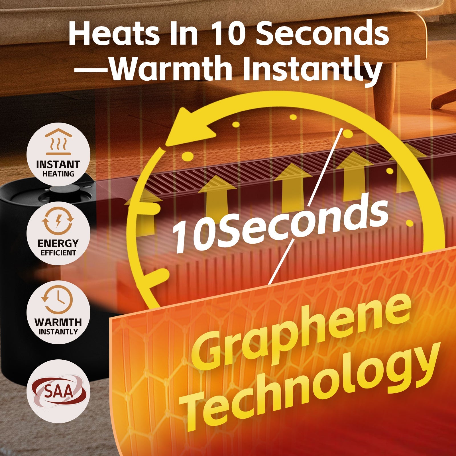 2200W Graphene Floor Electric Heater - Fast & Energy-Efficient Heating - SuperSaverAU - view 2