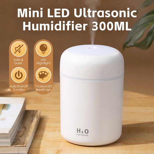 Living Today Mini LED Ultrasonic Humidifier 300ml - Perfect for Home & Nursery