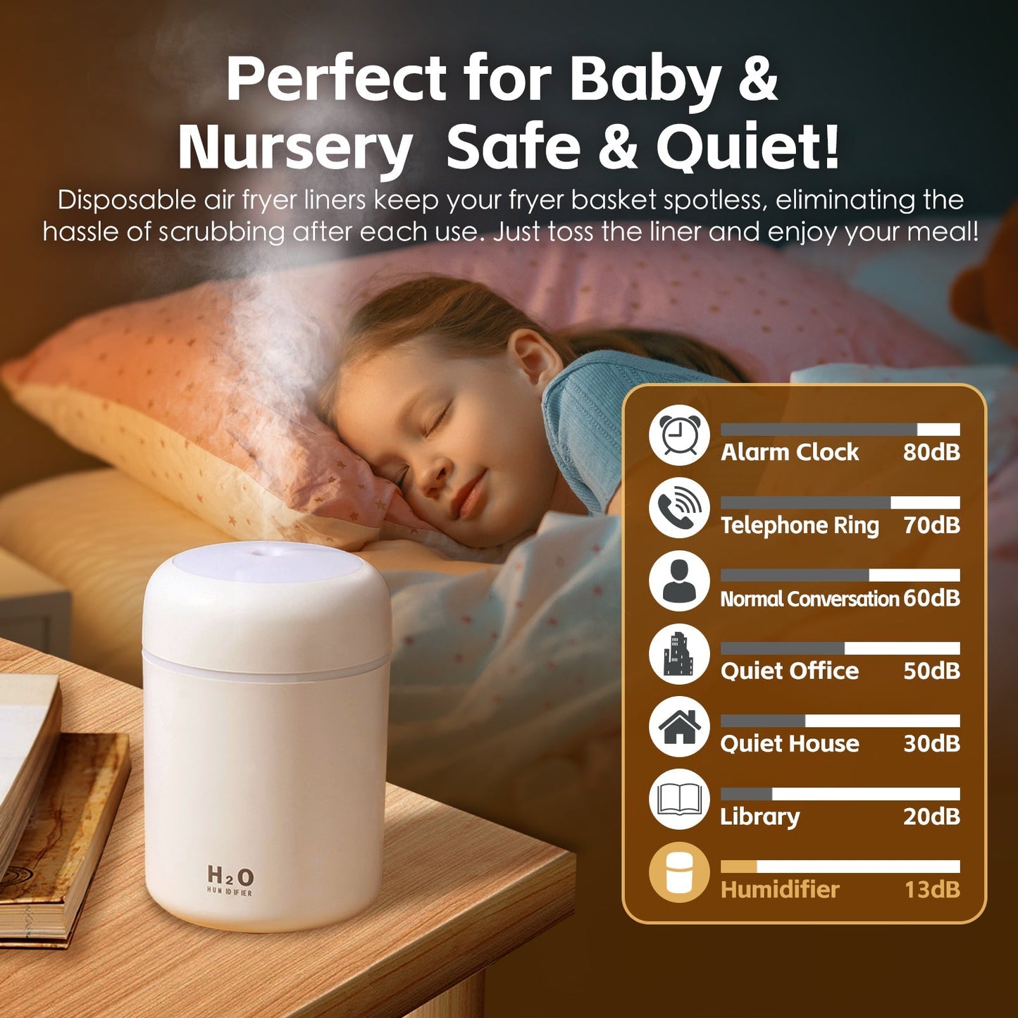Living Today Mini LED Ultrasonic Humidifier 300ml - Perfect for Home & Nursery
