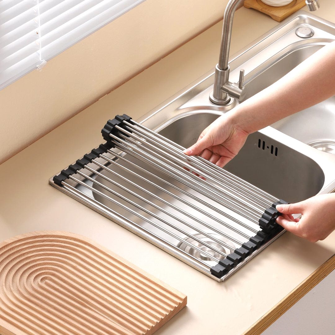 Silver Over Sink Draining Rack, 18pcs, 36 x 47cm, Space-Saving, Rust Resistant - SuperSaverAU - view 1