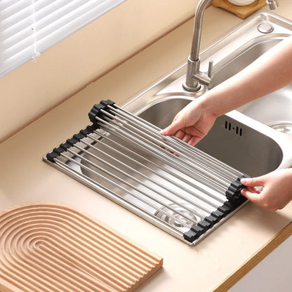 Silver Over Sink Draining Rack, 18pcs, 36 x 47cm, Space-Saving, Rust Resistant