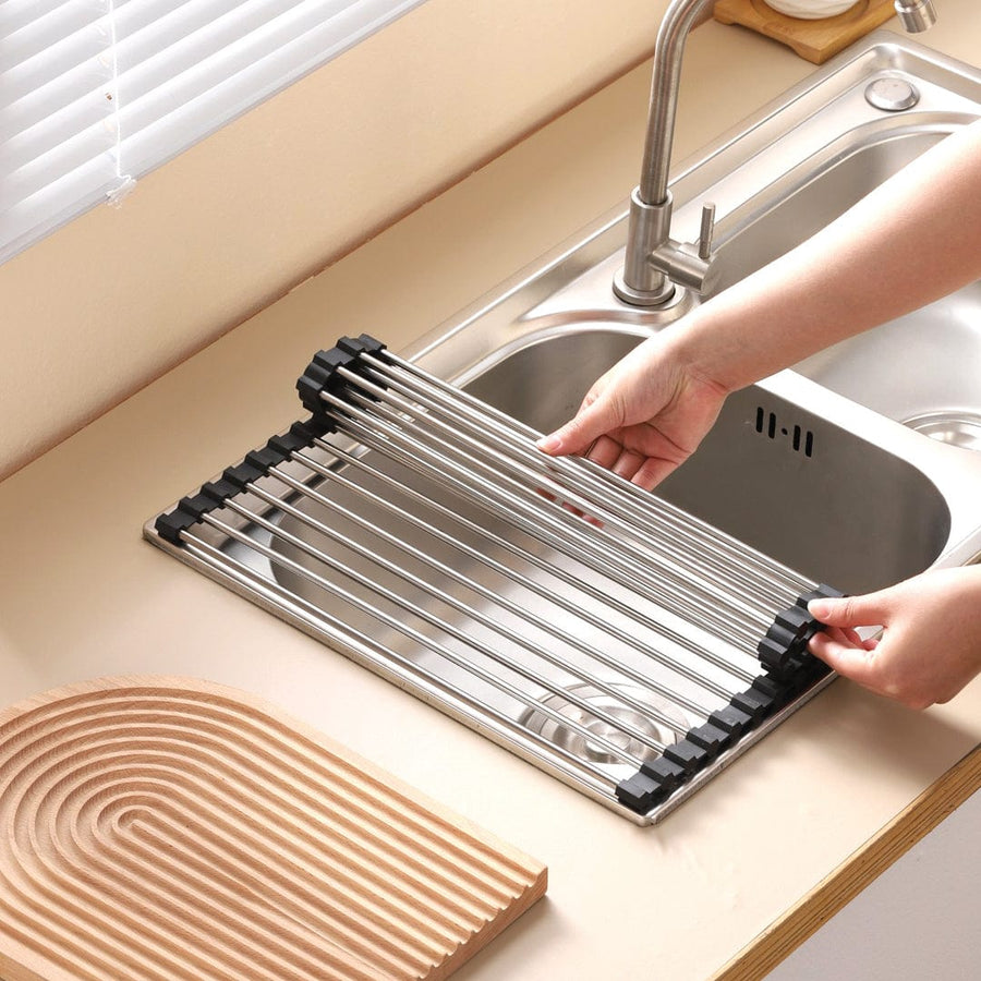 Silver Over Sink Draining Rack, 18pcs, 36 x 47cm, Space-Saving, Rust Resistant - SuperSaverAU - view 1
