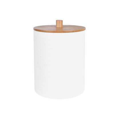 Bamboo Lid Cotton Swab Canister - Stylish Bathroom Organizer