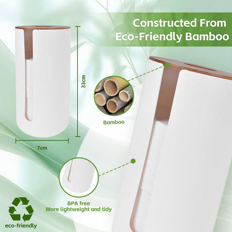 Bamboo Lid Toilet Roll Storage Holder - Eco-Friendly, 14 x 14 x 33cm - SuperSaverAU - view 2