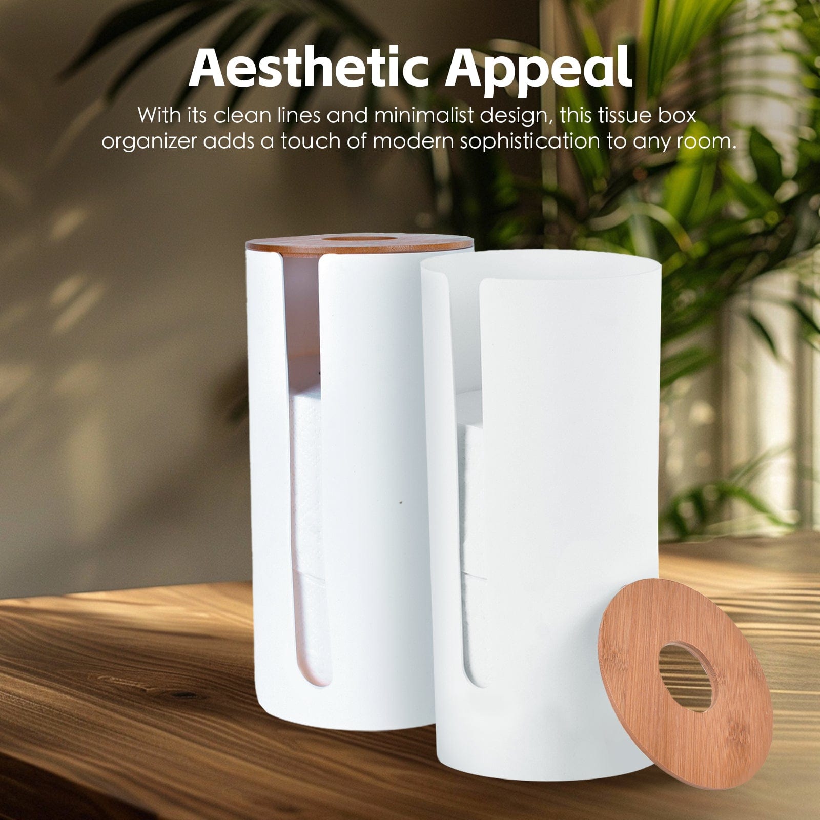 Premium Clevinger Bamboo Lid Toilet Roll Storage Holders - 2pcs