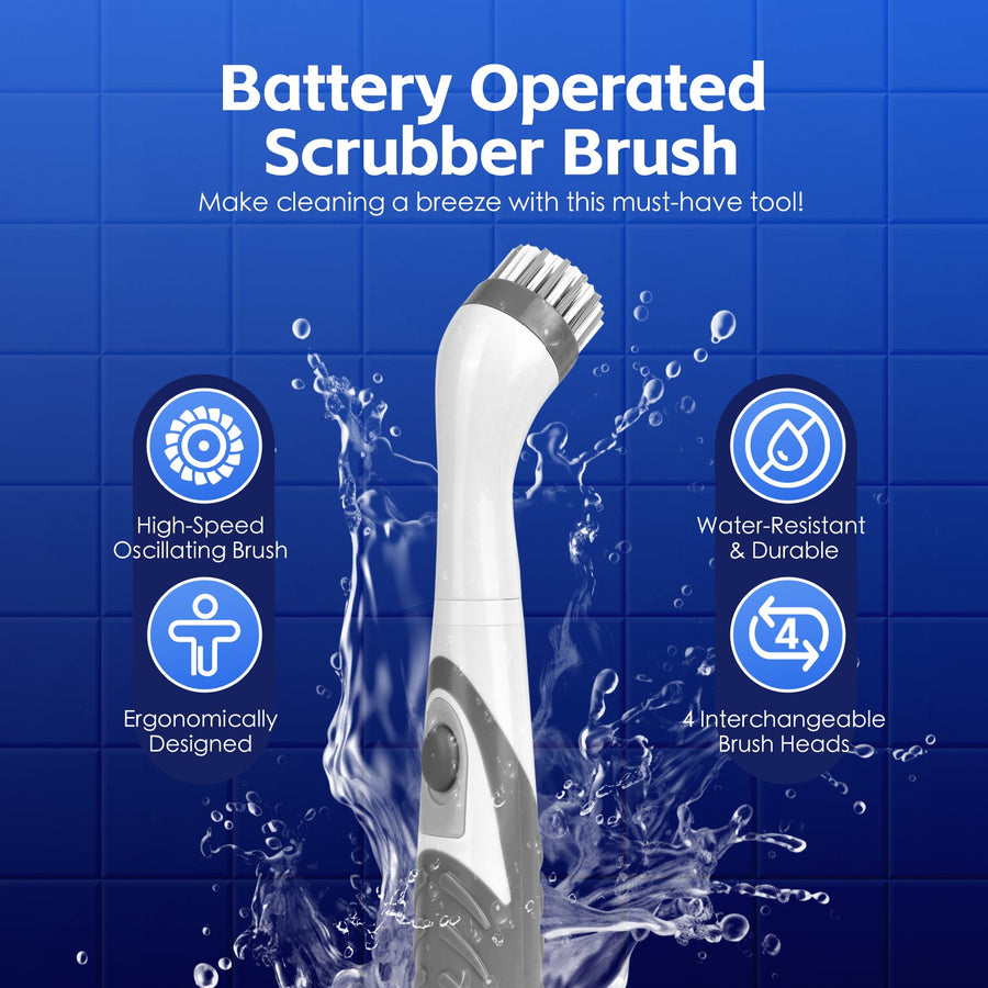 Premium Battery Operated Scrubber Brush with 4 Cleaning Heads