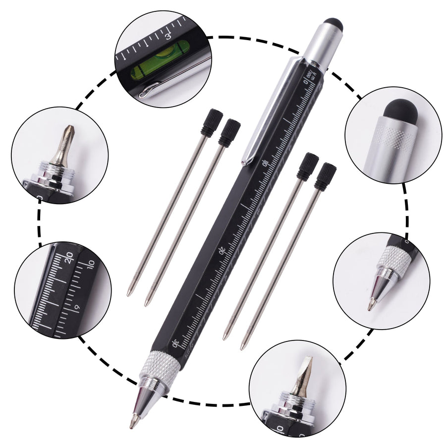 6-in-1 Multi Tool Trade Pen - Aluminum Alloy, 15cm, Bubble Level, Stylus, Ruler - SuperSaverAU - view 1