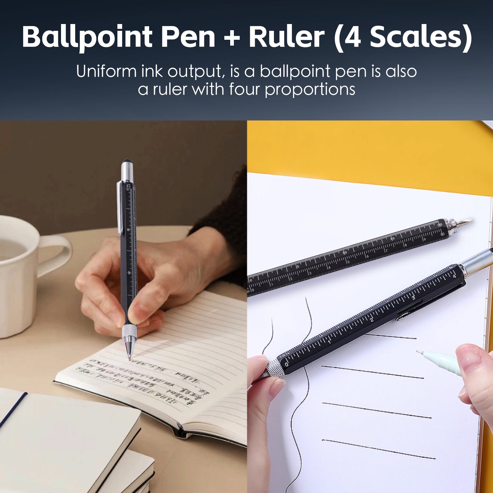 6-in-1 Multi Tool Trade Pen - Aluminum Alloy, 15cm, Bubble Level, Stylus, Ruler - SuperSaverAU - view 2