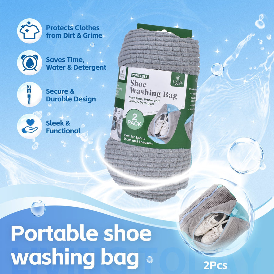 2Pcs Portable Shoe Washing Bag - Large Size 38cm x 19cm x 19cm, Durable Zipper - SuperSaverAU - view 1