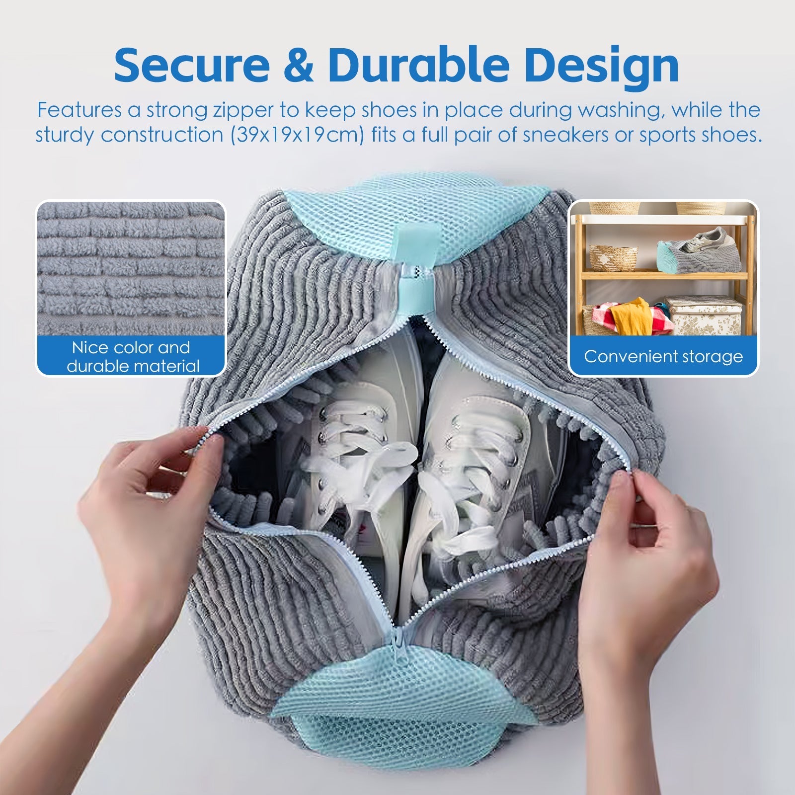 2Pcs Portable Shoe Washing Bag - Large Size 38cm x 19cm x 19cm, Durable Zipper - SuperSaverAU - view 3