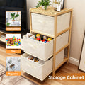 Premium 3 Drawer Bamboo Storage Chest – Natural & Beige Fabric Drawers