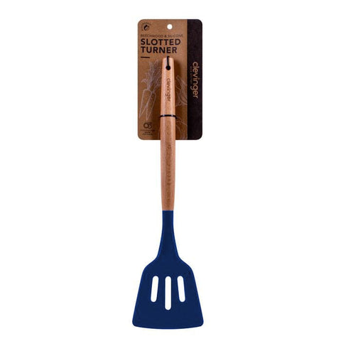 Premium Beechwood & Silicone Slotted Turner - Navy