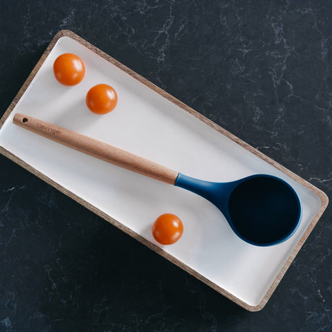 Navy Silicone Ladle with Beechwood Handle Heat Resistant Eco Friendly Kitchen Utensil