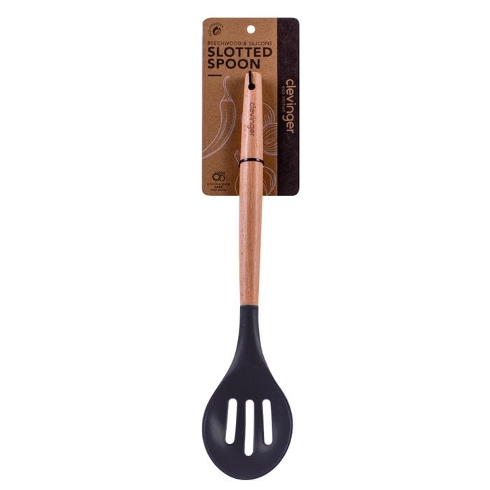 Eco-friendly Beechwood & Silicone Slotted Spoon 31 x 7 cm - Dishwasher Safe - SuperSaverAU - view 1