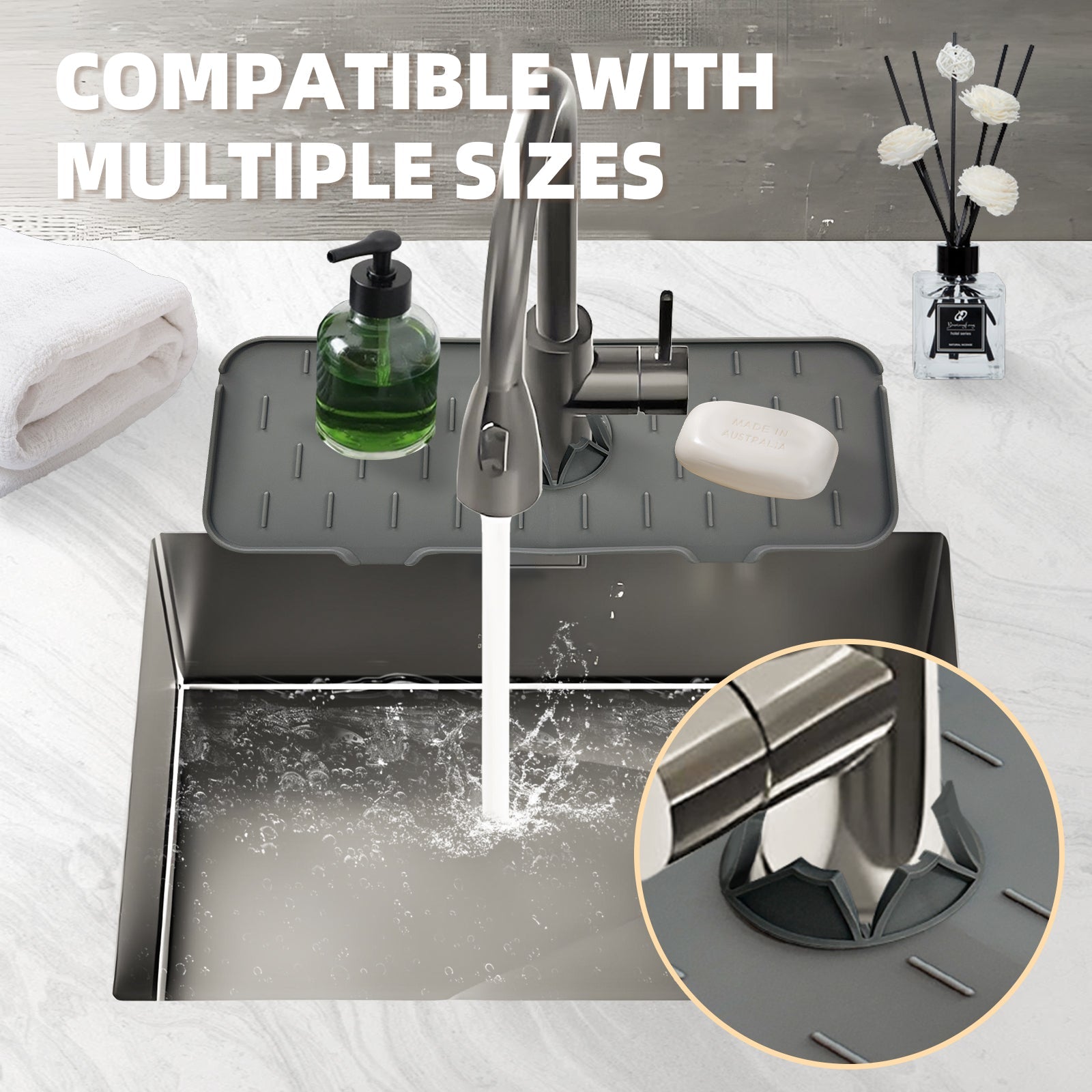 Silicone Faucet Handle Drip Tray, 36 × 14 × 0.6 cm, Safe & Durable, Easy to Clean - SuperSaverAU - view 2