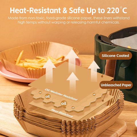 100 Pcs 16.5cm Square Disposable Unbleached Silicone Air Fryer Liners - SuperSaverAU - view 2