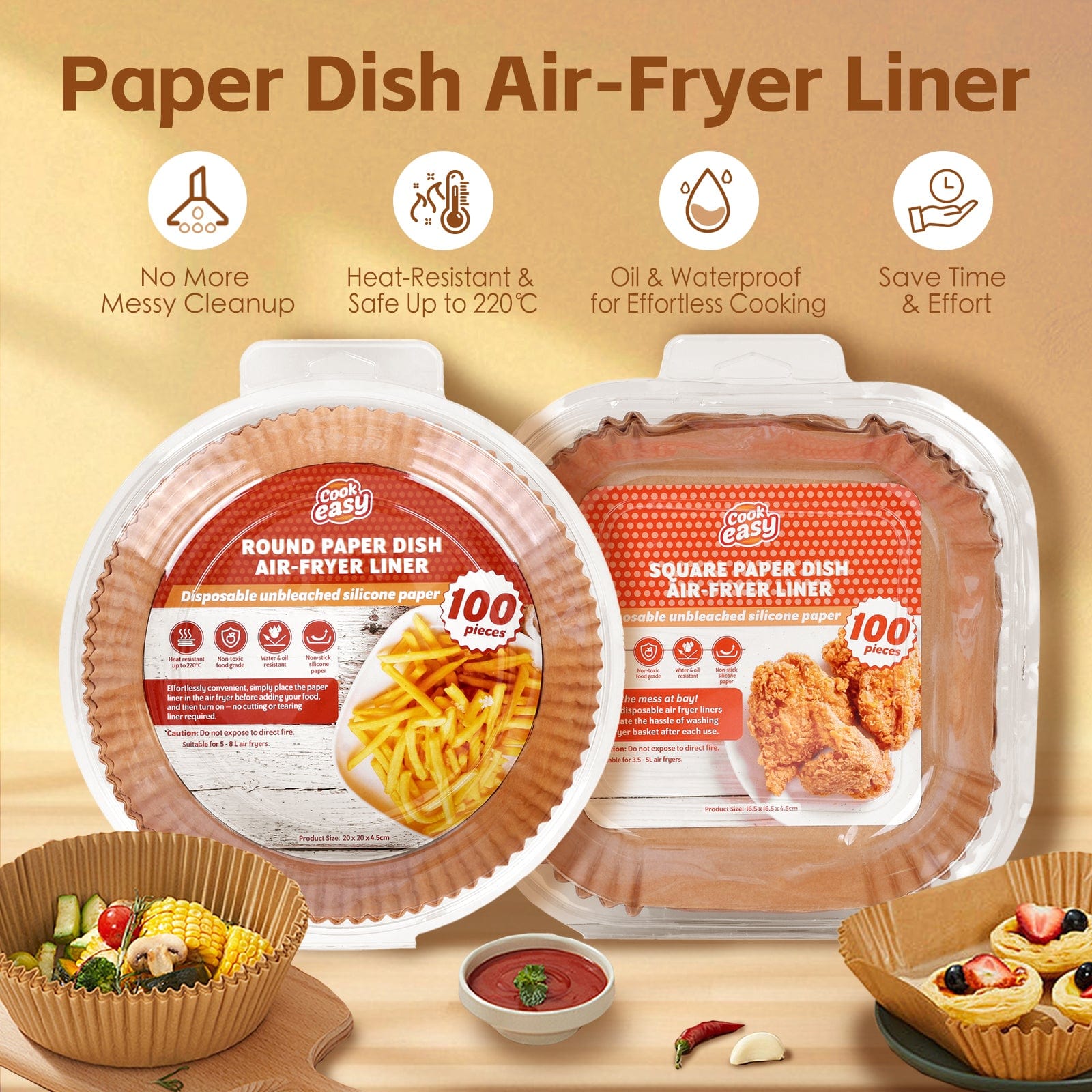 100 Pcs 20cm Square Disposable Unbleached Silicone Air Fryer Liners, Heat Resistant - SuperSaverAU - view 1