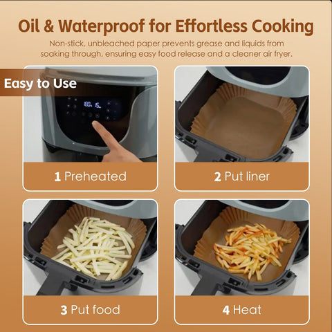 100 Pcs 20cm Square Disposable Unbleached Silicone Air Fryer Liners, Heat Resistant - SuperSaverAU - view 2