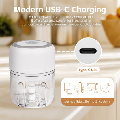 Cordless USB Rechargeable Mini Food Chopper 250ml - Easy One-Touch Operation