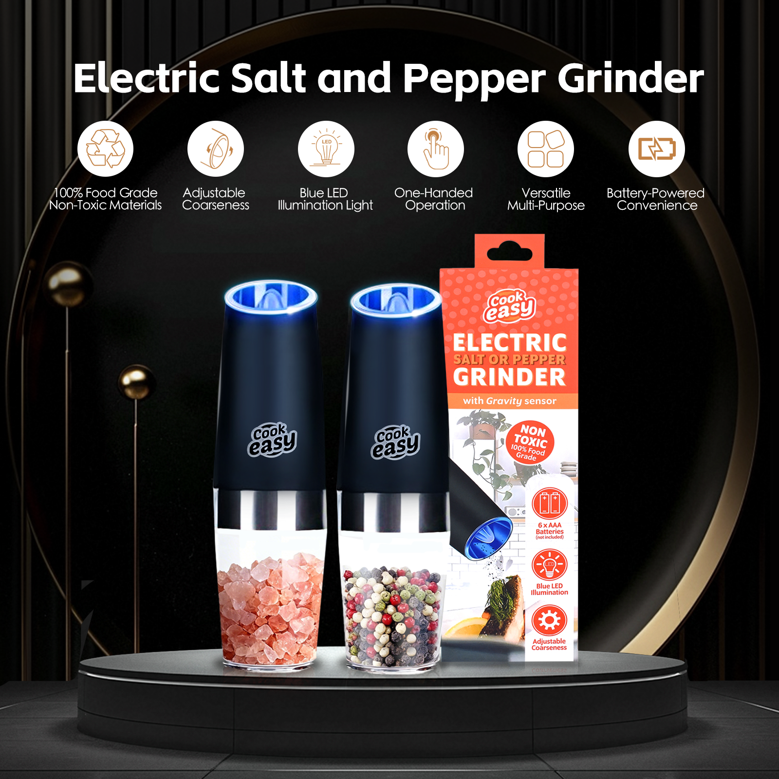 Premium Gravity Sensor Electric Salt & Pepper Grinder Set – 2 Piece