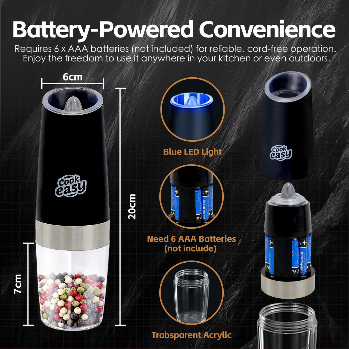 Premium Gravity Sensor Electric Salt & Pepper Grinder Set – 2 Piece