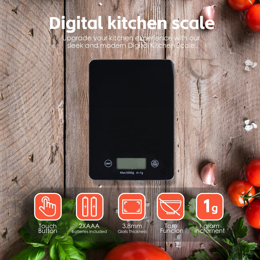 5KG Digital Glass Kitchen Scale with Tare Function, LCD Display, and Easy Touch Operation - SuperSaverAU - view 1